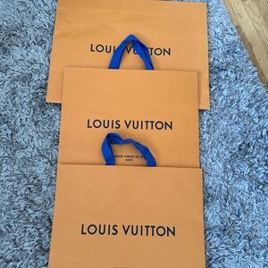Louis Vuitton Orange Shopping Bags with Blue Ribbon Handles